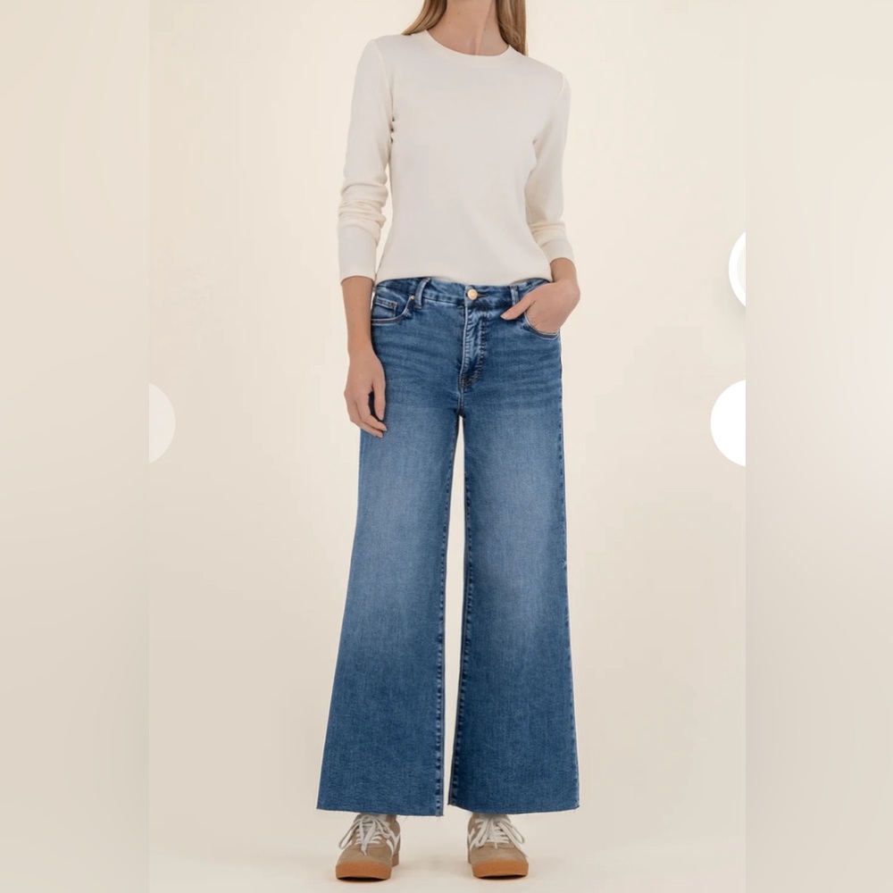 Kut From The Kloth Womens High Rise Wide‎ Leg Light Wash Jeans Sz 18